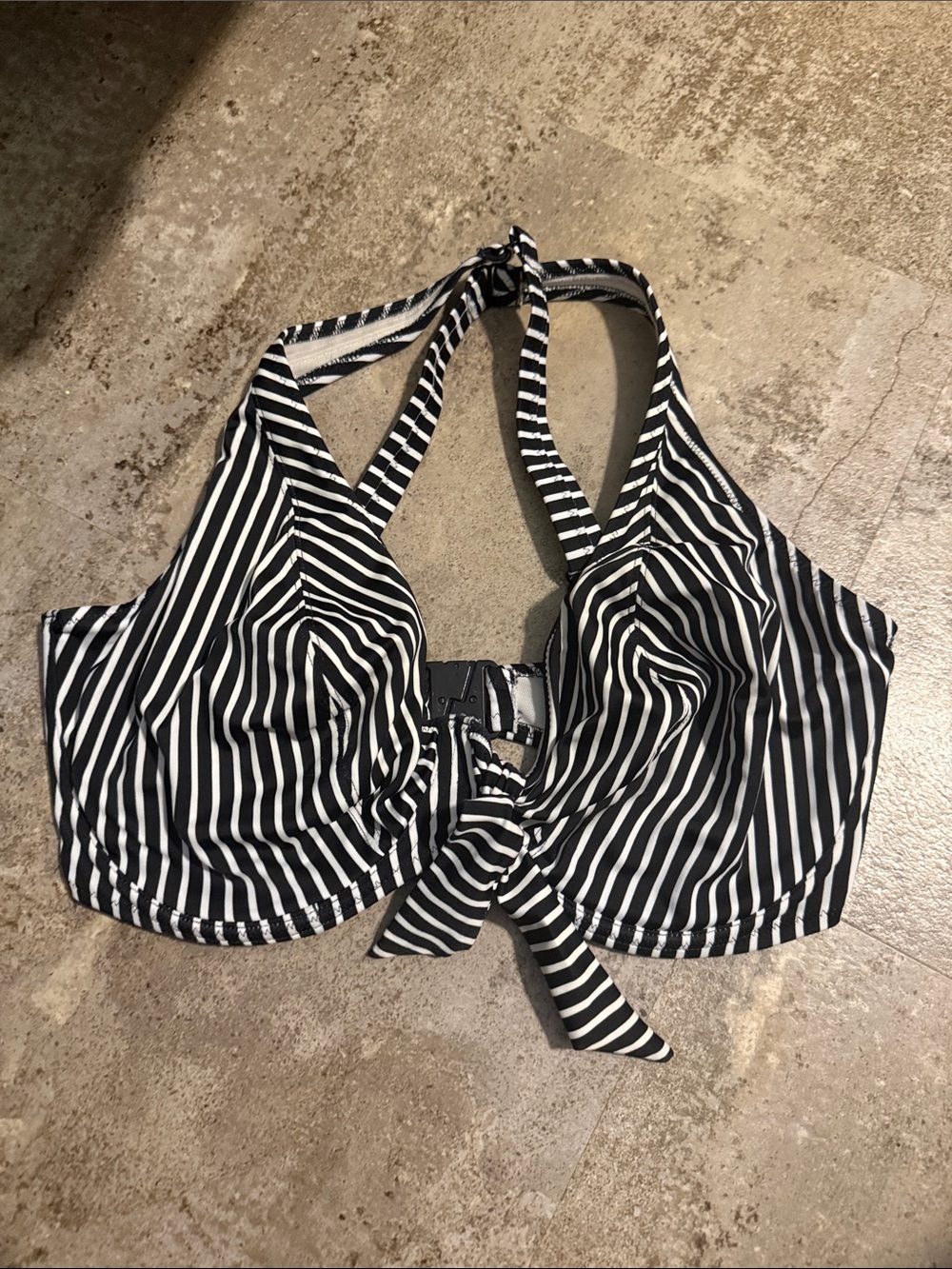 Freya Black & White Striped Tie-Front Halter Bikini Top